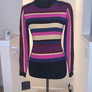 Multicolor metallic stripe combo blouse and skirt.